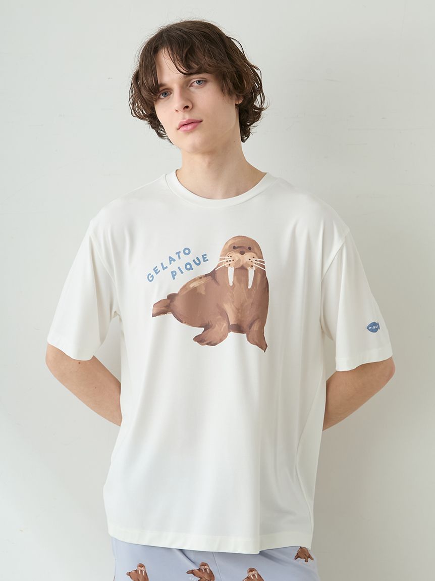 ONLINE限定】【HOMME】【接触冷感】シーアニマル柄ワンポイントTシャツ