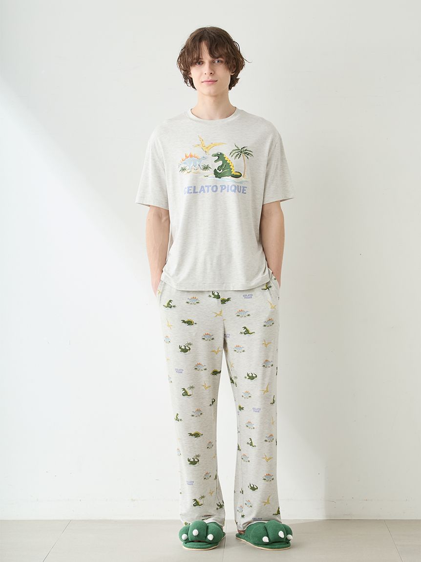 HOMME】【接触冷感】スリーピングダイナソーワンポイントTシャツ