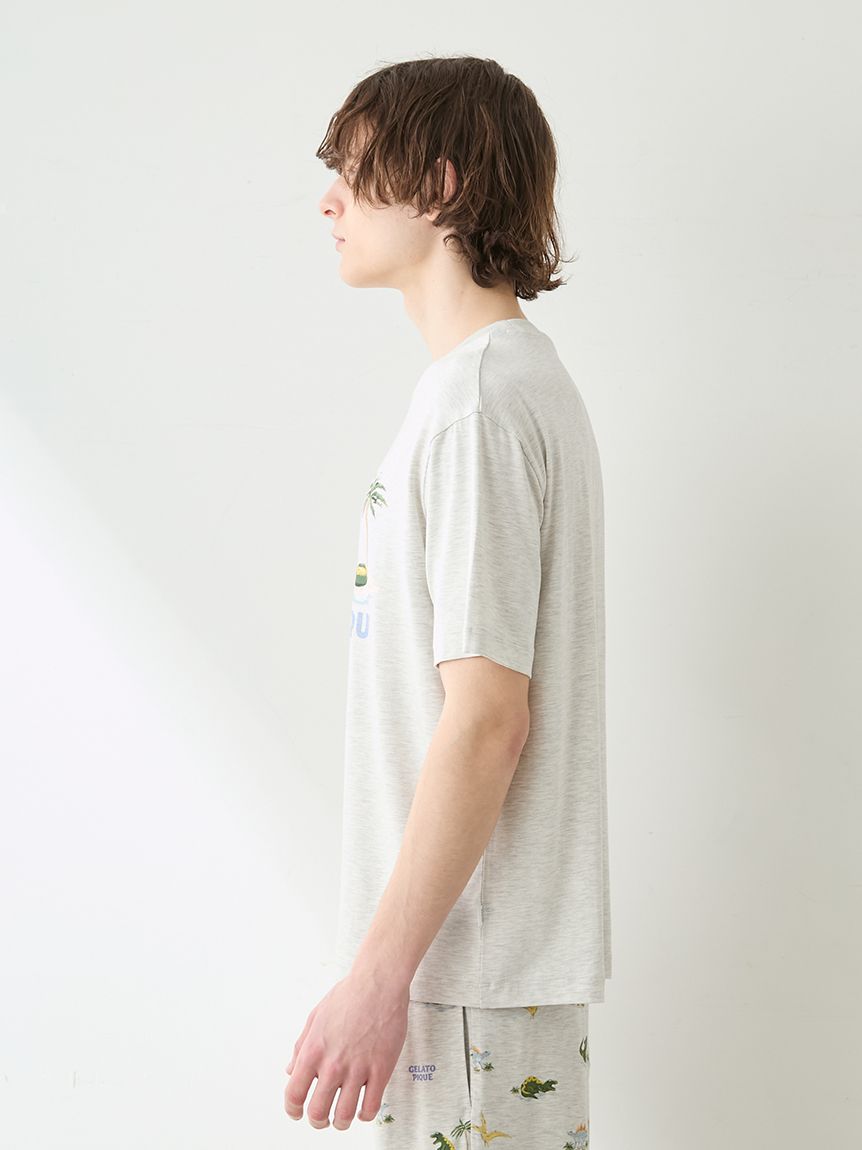 HOMME】【接触冷感】スリーピングダイナソーワンポイントTシャツ