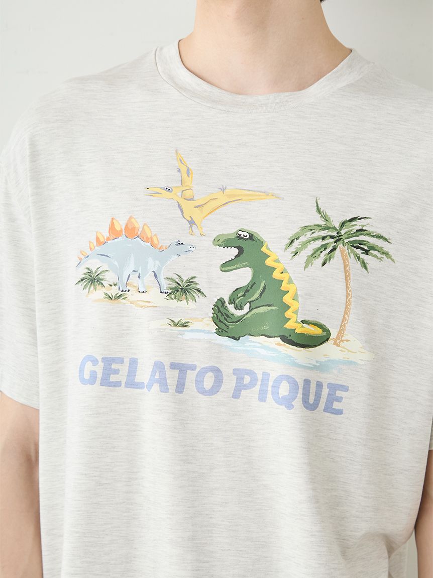 HOMME】【接触冷感】スリーピングダイナソーワンポイントTシャツ