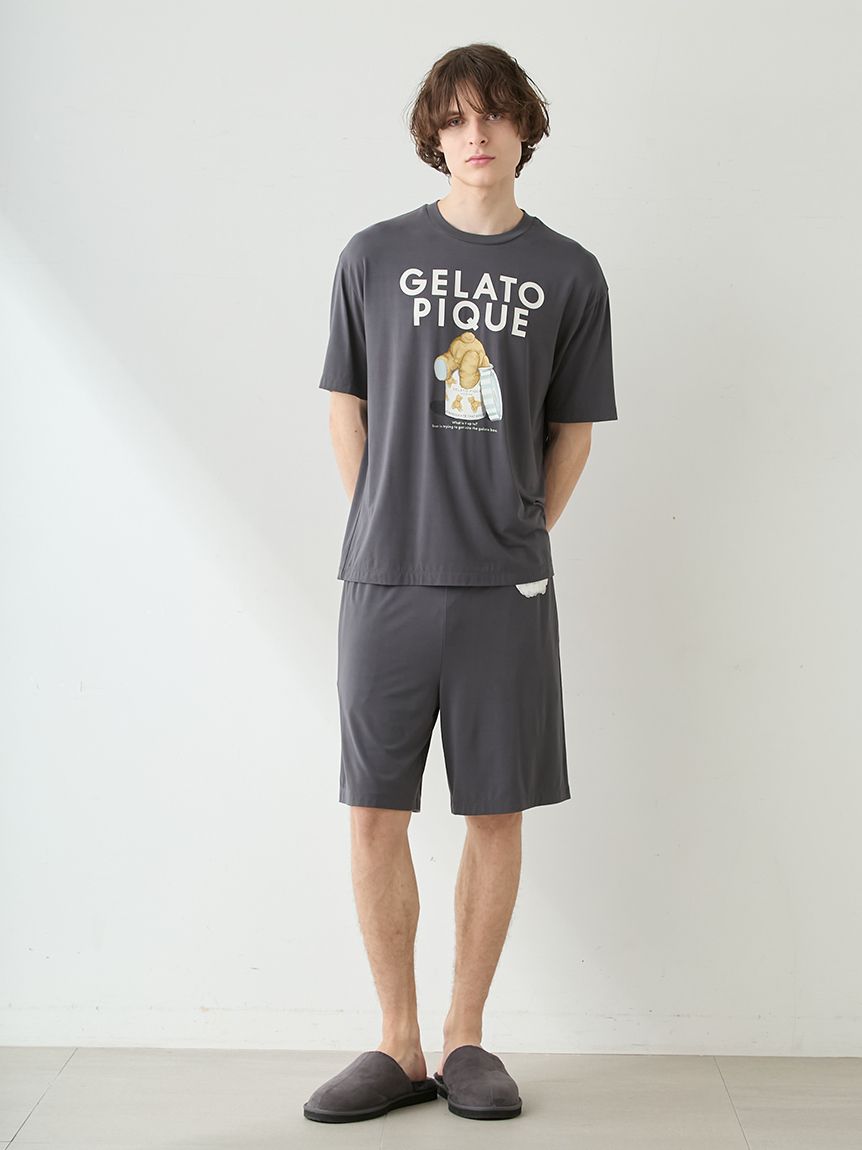 ONLINE限定】【HOMME】【接触冷感】レーヨンジェラートベアプリントT