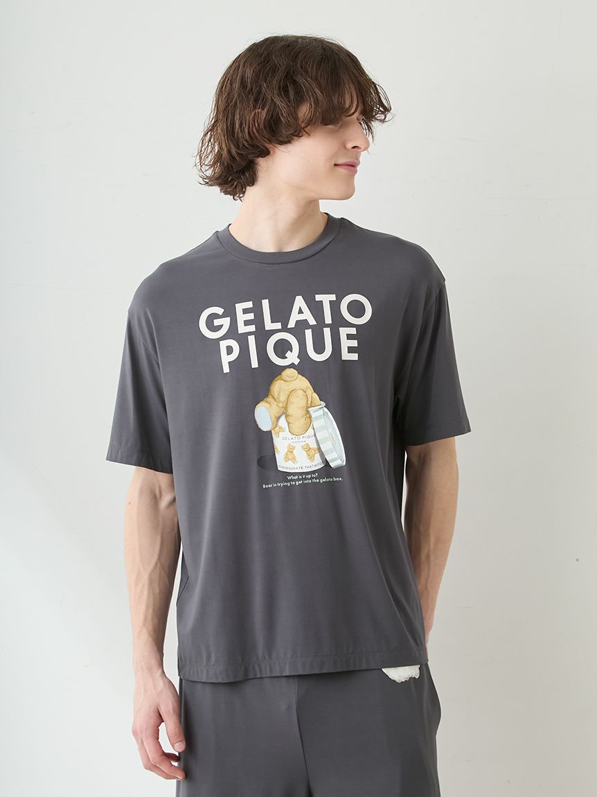 ONLINE限定】【HOMME】【接触冷感】レーヨンジェラートベアプリントT