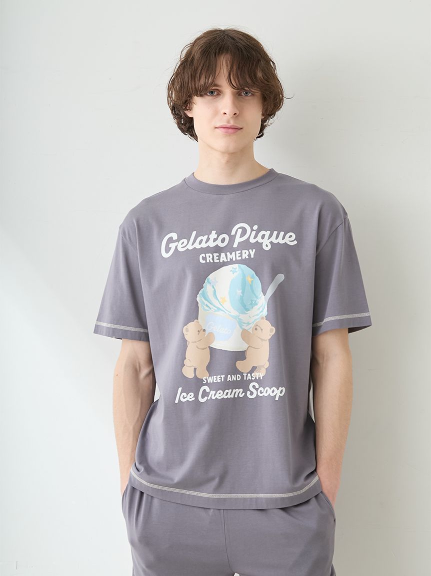 HOMME】【接触冷感】アイスクリームベアワンポイントTシャツ