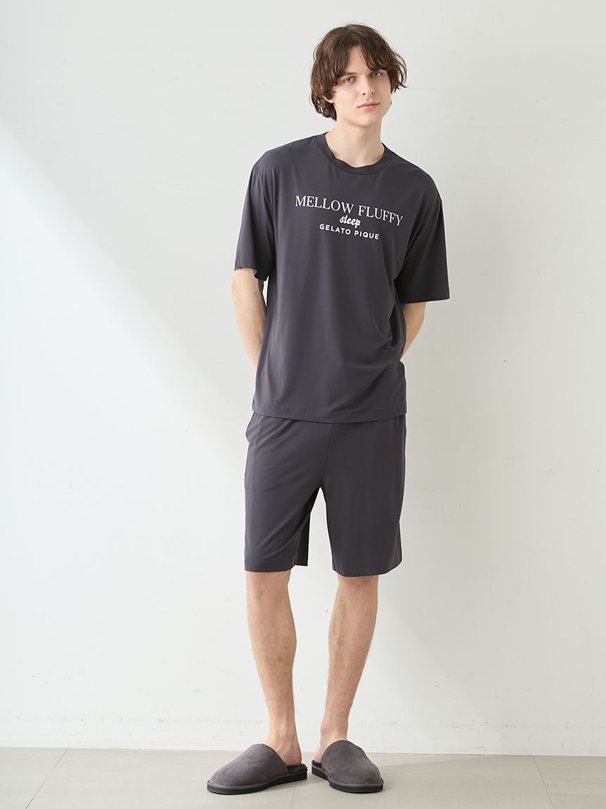 ジェラートピケ　COOLデザートロゴTシャツ＆ハーフパンツ　グレー⭐︎ギフト巾着付 ラッピング済み】【HOMME】【接触冷感】COOLレーヨンデザートロゴT