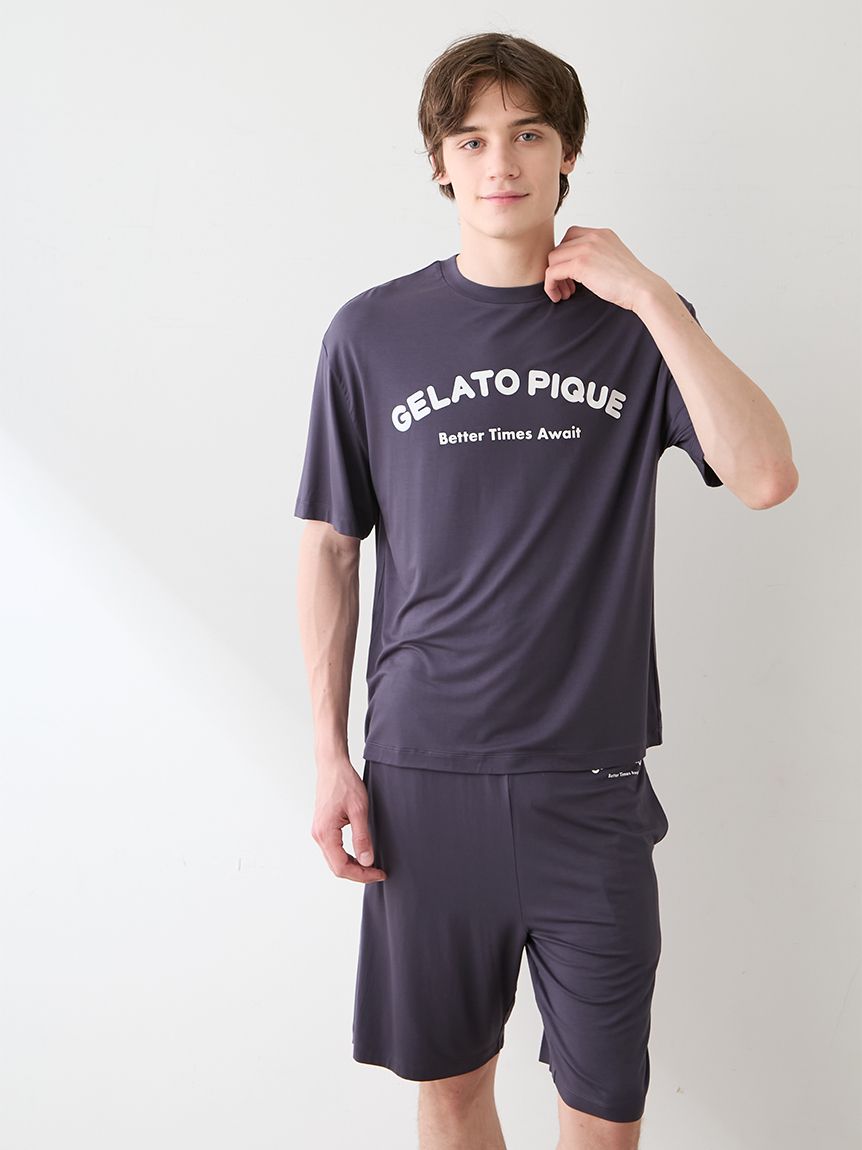 HOMME】【接触冷感】カジュアルレーヨンロゴTシャツ&ハーフパンツ