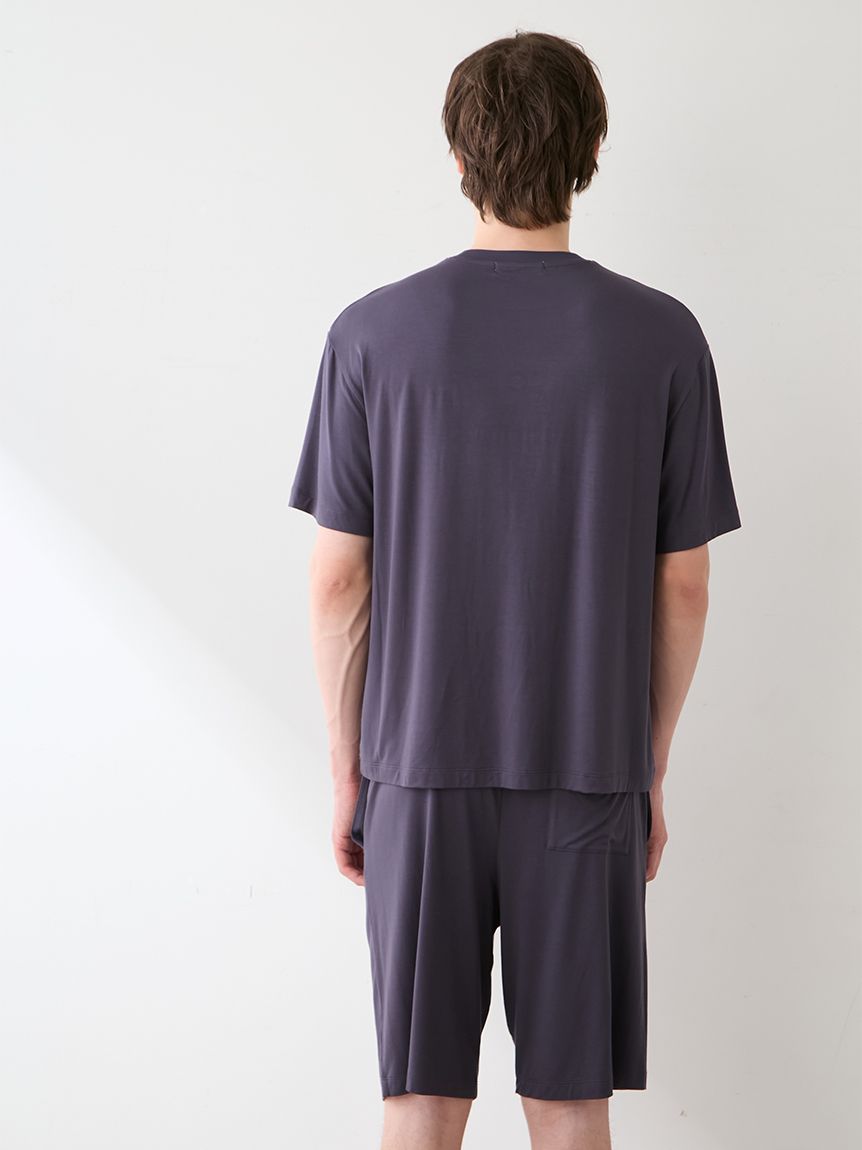 HOMME】【接触冷感】カジュアルレーヨンロゴTシャツ&ハーフパンツ