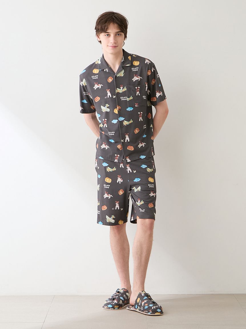 ヒラノトシユキ】【HOMME】【接触冷感】PLANEDOG柄プリントシャツ