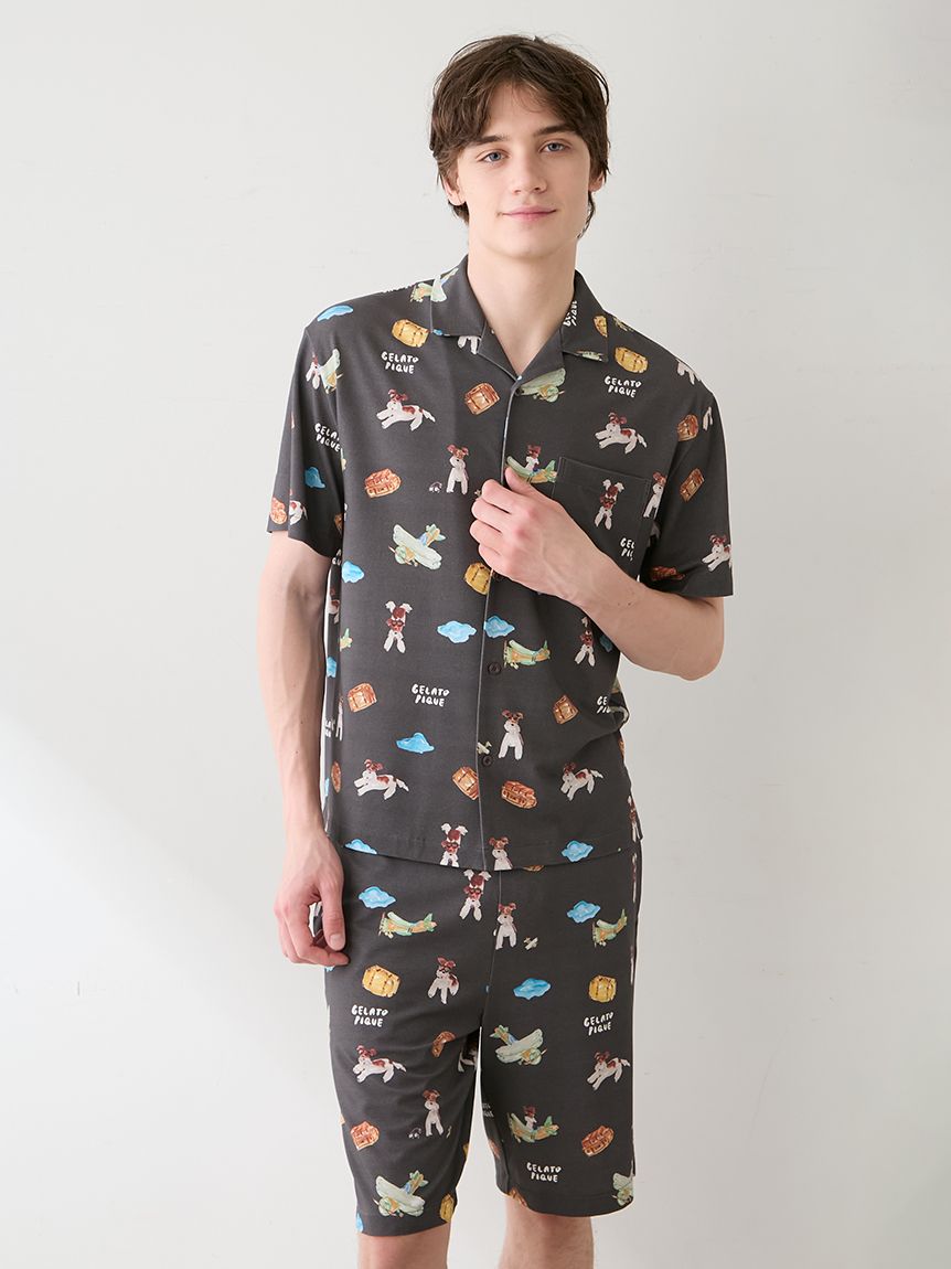 ヒラノトシユキ】【HOMME】【接触冷感】PLANEDOG柄プリントシャツ