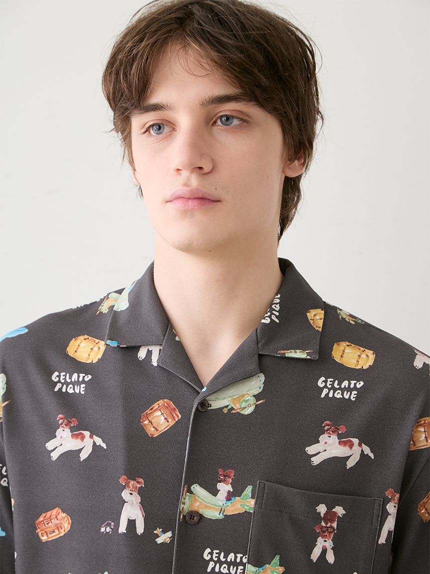 ヒラノトシユキ】【HOMME】PLANEDOG柄プリントシャツ(カットソー・T