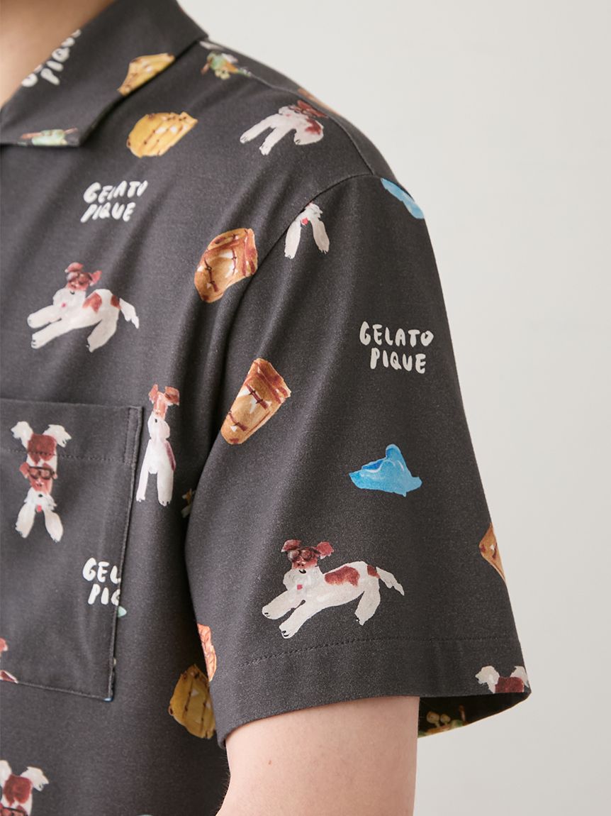 ヒラノトシユキ】【HOMME】【接触冷感】PLANEDOG柄プリントシャツ