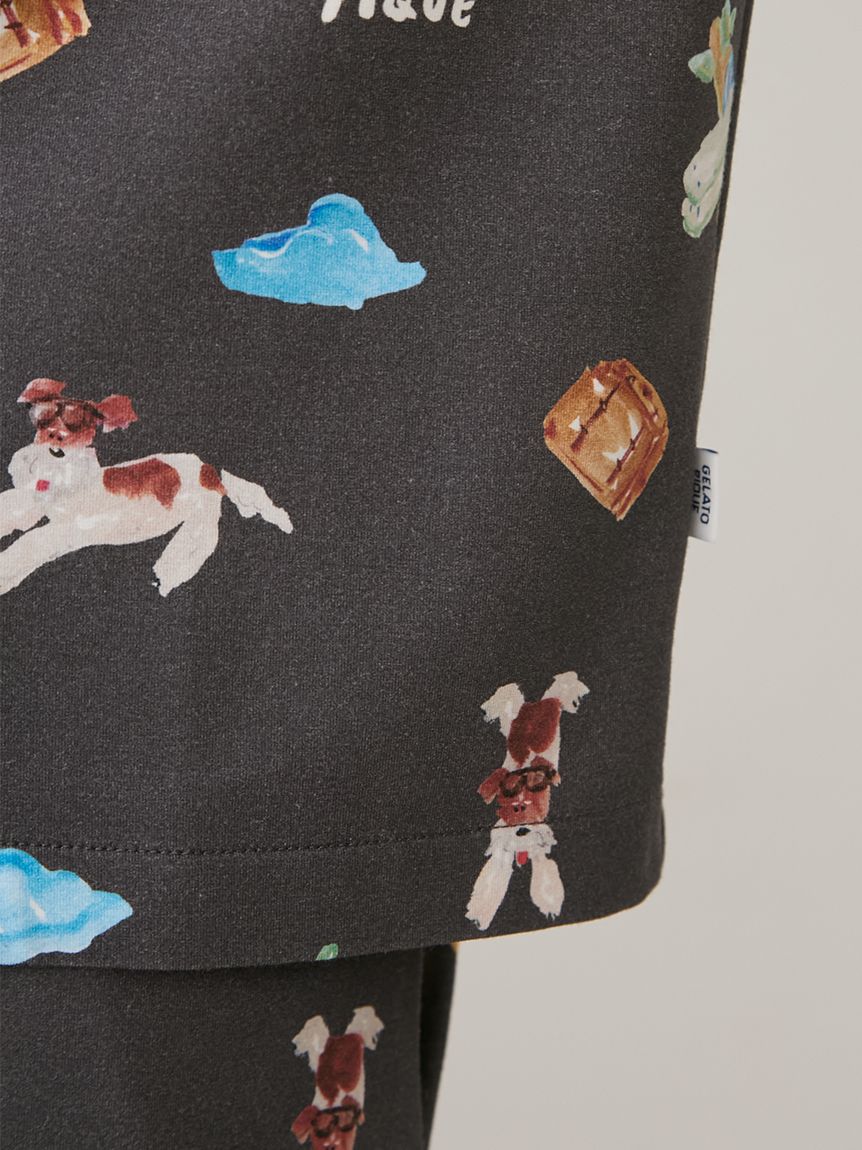 ヒラノトシユキ】【HOMME】【接触冷感】PLANEDOG柄プリントシャツ