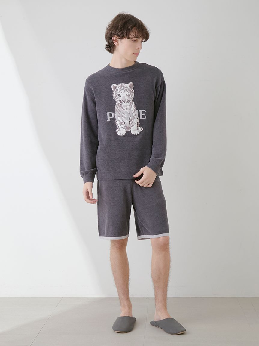 【ONLINE限定】【HOMME】ホワイトタイガージャガードプルオーバー&ハーフパンツセット | PMNT251077