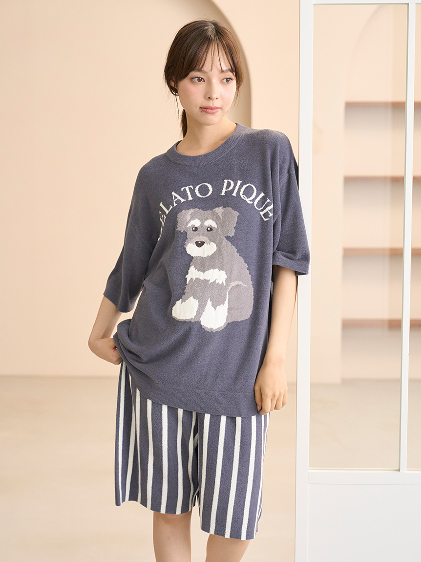 ジェラート ピケオム　レーヨンシュナウザーモチーフTシャツ＆ハーフパンツセット ジェラート ピケオム レーヨンシュナウザーモチーフTシャツ