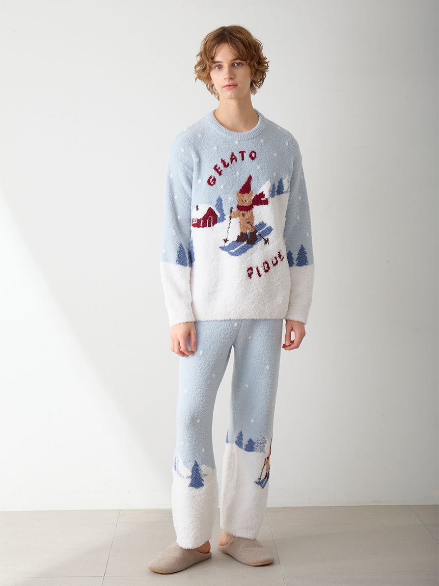 【上下セット】GELATO PIQUE HOLIDAY ベア ルームウェアセット HOLIDAY】【HOMME】スキーベアジャガードプルオーバー(ニットプル