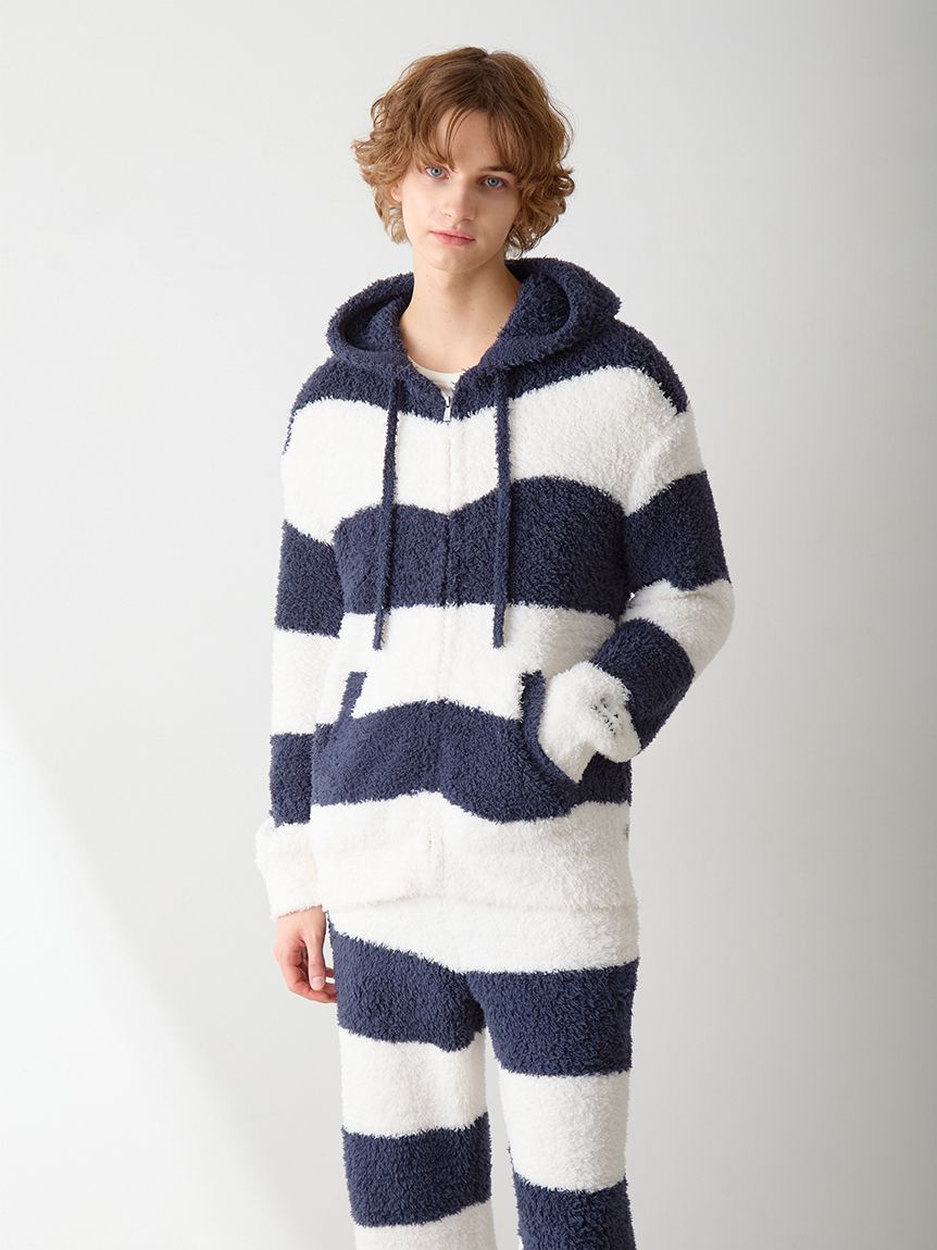 【新品】ジェラピケ ボーダーパーカー&ロングパンツ 上下セット　ピンク×白 ラッピング済み】【HOMME】ジェラート2ボーダーパーカー＆ロング