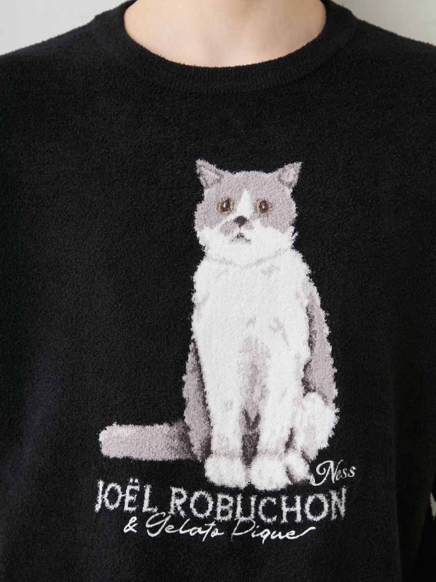 ジェラートピケ　CATジャガードプルオーバー　黒猫　ネコ　トップス JOEL ROBUCHON】【HOMME】【接触冷感】スムーズィーliteクールCAT