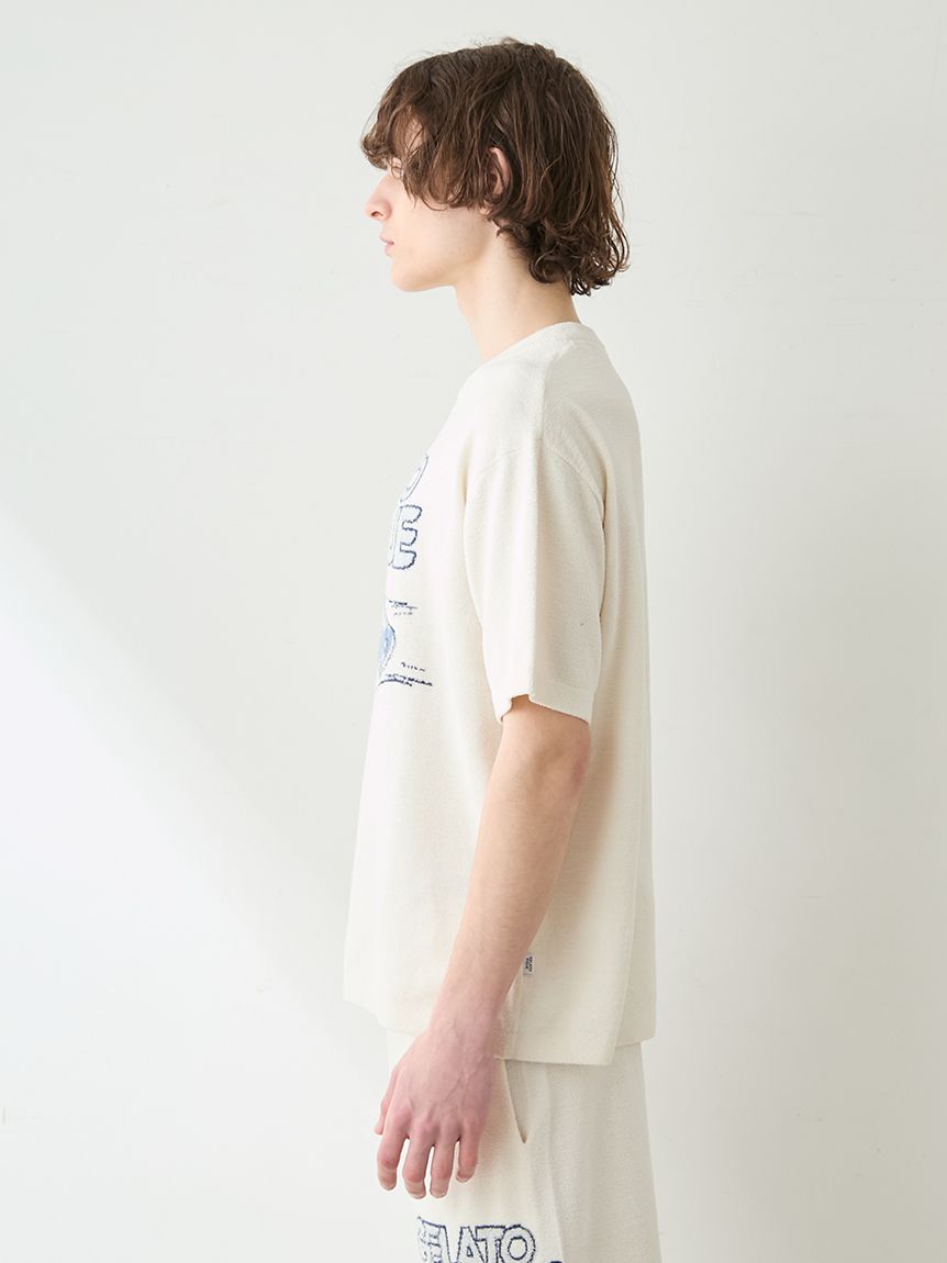 ホワイト　ベージュ HOMME】エアリーモコスタービークルジャガードプルオーバー(カットソー