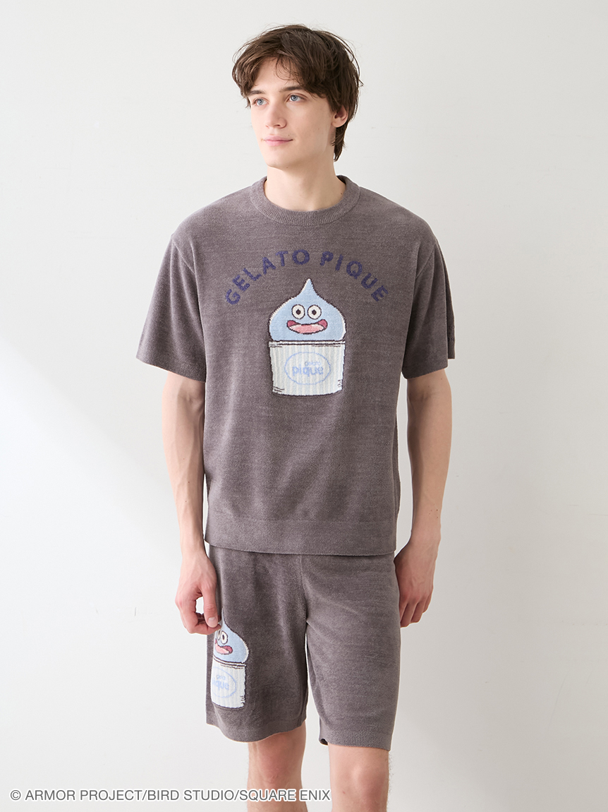 Plantation 水玉　ジャガード　半袖 プルオーバー　グレー Tシャツ M ドラゴンクエスト】【メンズ】ジャガード半袖プルオーバー&ハーフ