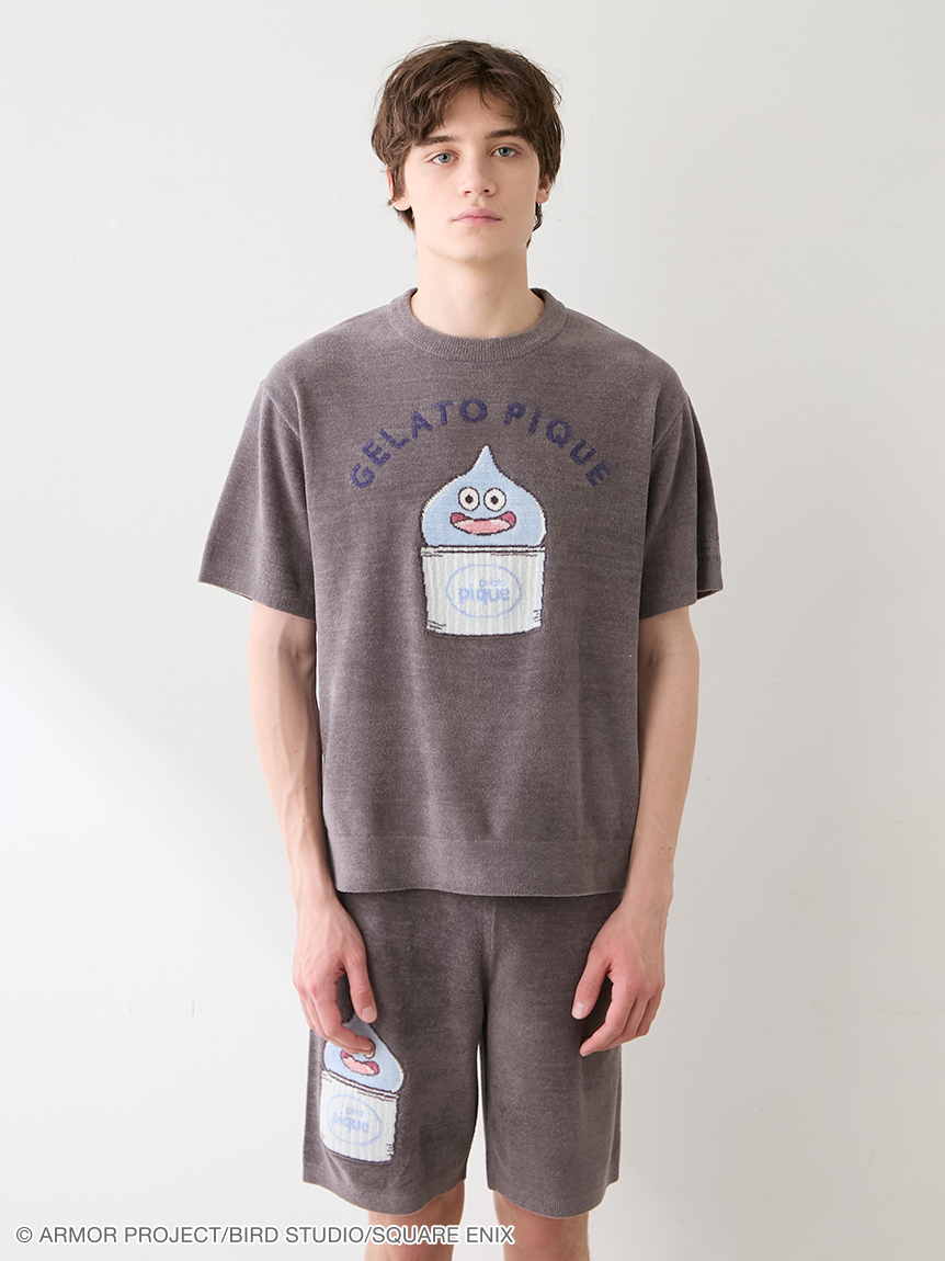 Plantation 水玉　ジャガード　半袖 プルオーバー　グレー Tシャツ M ドラゴンクエスト】【メンズ】ジャガード半袖プルオーバー&ハーフ