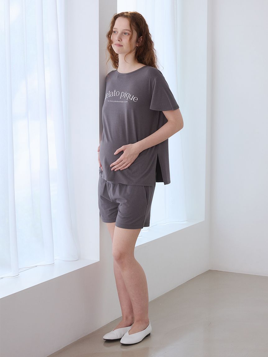 抗菌防臭】マタニティレーヨンロゴショートパンツ(ショートパンツ