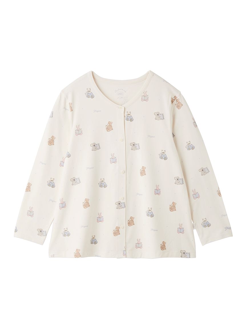 マタニティおやすみアニマル柄前開きプルオーバー(カットソー・Tシャツ