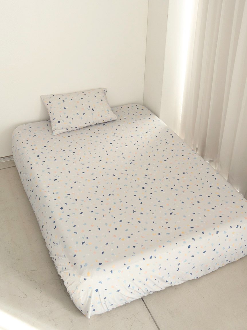 Sleep】テラゾー柄 抗菌加工接触冷感ボックスシーツ（シングル