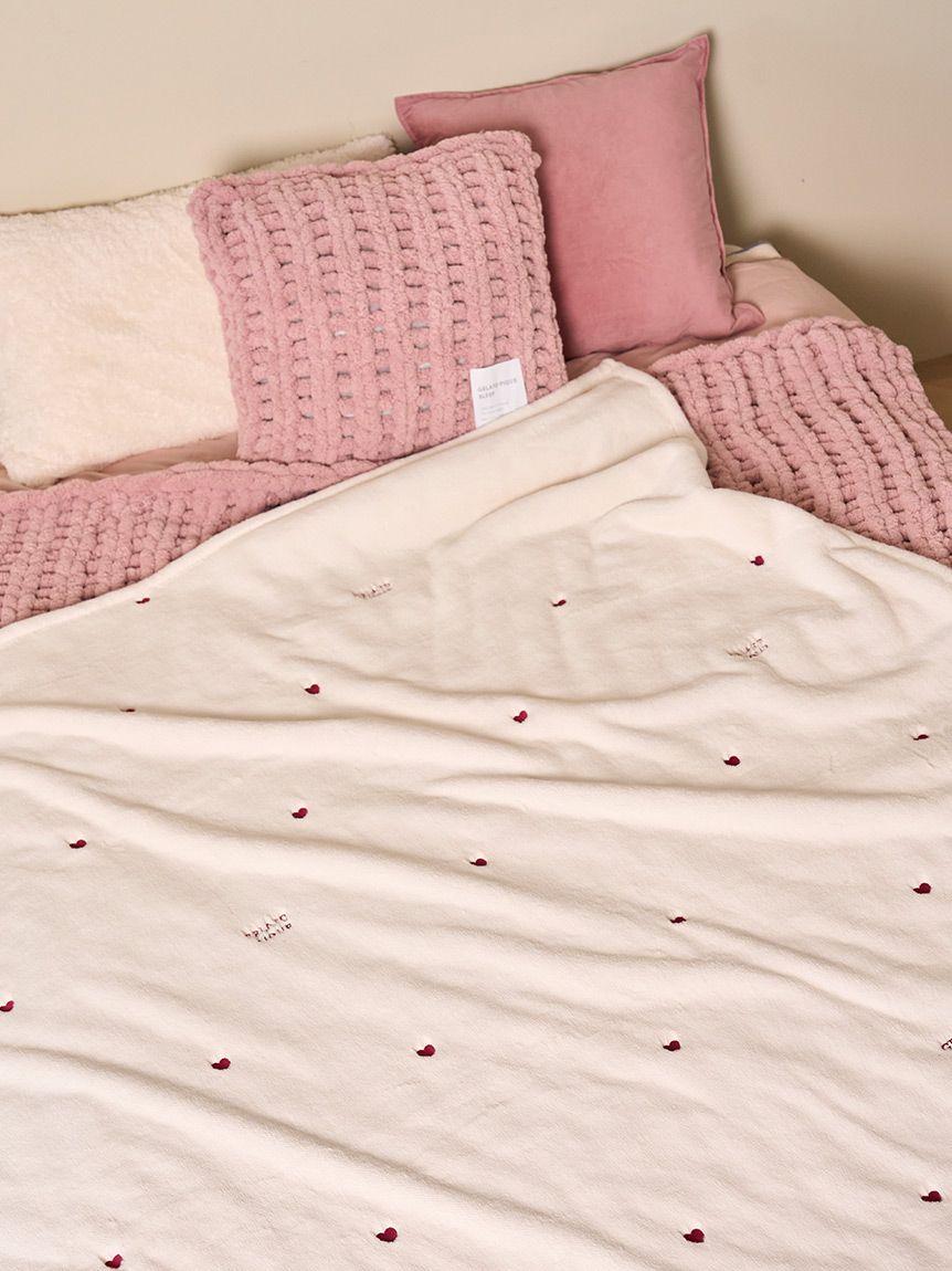Sleep】ハートロゴちび刺繍 毛布(ブランケット・タオルケット