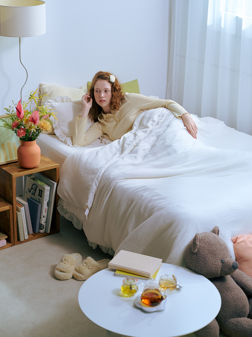 新品【ジェラートピケSleep】ダブルガーゼフリル２点セット（セミダブル） 新品【ジェラートピケSleep】ダブルガーゼフリル2点セット