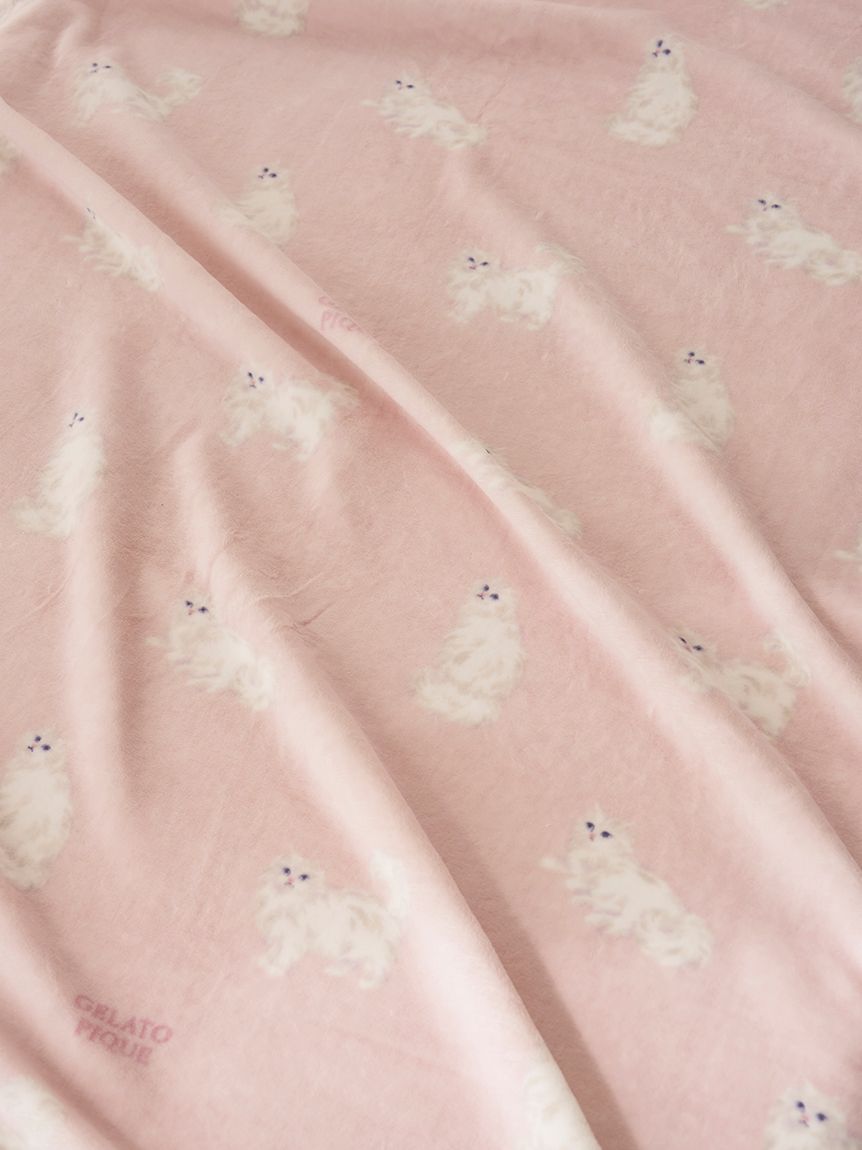 Sleep】【抗菌防臭】CAT柄コットン毛布(ブランケット・タオルケット
