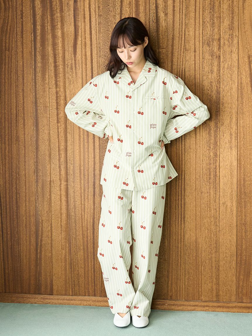 新作GELATO PIQUE チェリー柄ルームウェアセット M UNISEX】チェリー柄ロングパンツ(ボトムス)｜ルームウェア・パジャマ