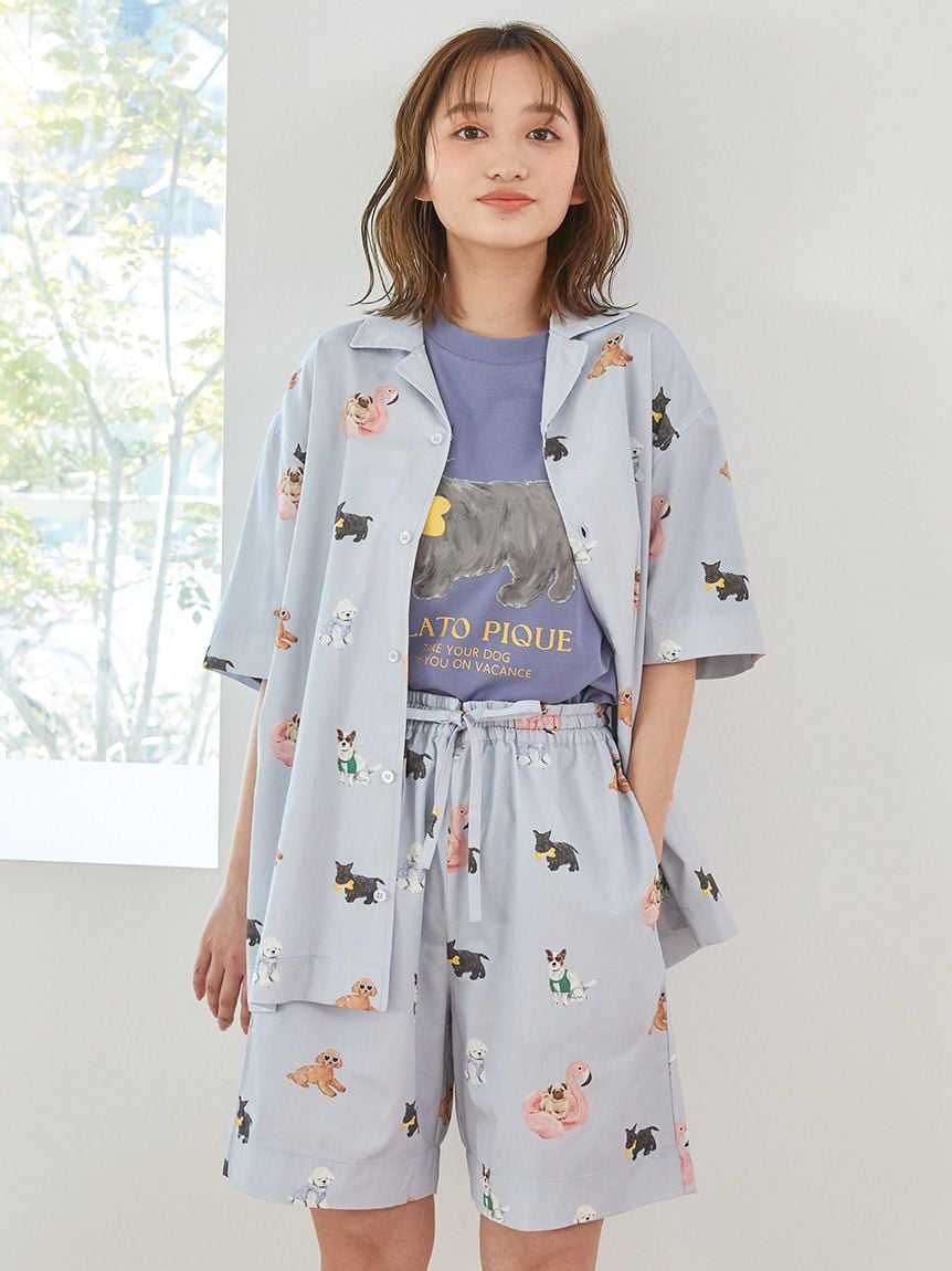 大人気!! gelato pique SUMMER DOG 総柄 シャツ UNISEX】SUMMER DOG総柄シャツ（ルームウェア/パジャマ