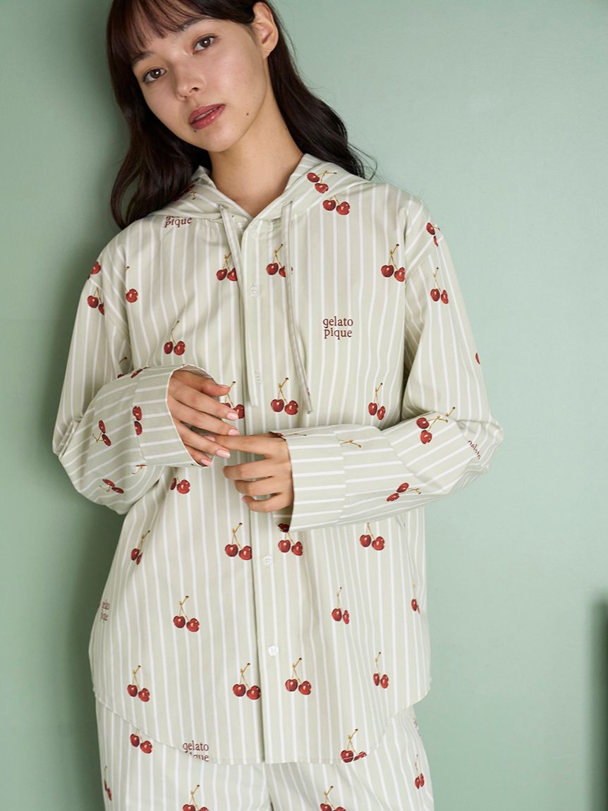 UNISEX】チェリー柄シャツパーカ(トップス)｜ルームウェア
