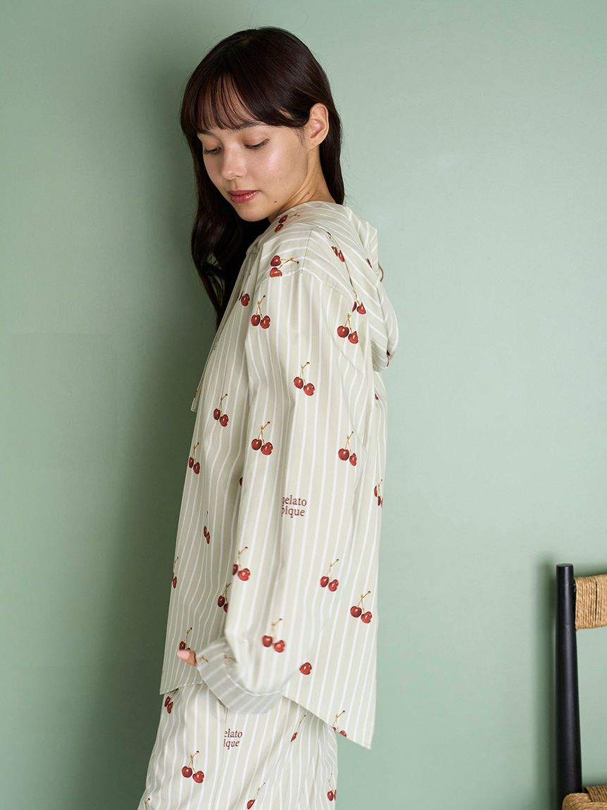 UNISEX】チェリー柄シャツパーカ(トップス)｜ルームウェア・パジャマ