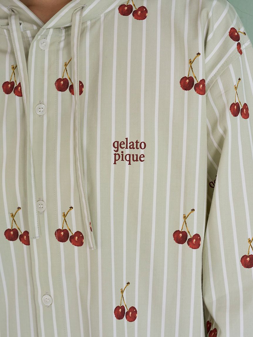 UNISEX】チェリー柄シャツパーカ(トップス)｜ルームウェア