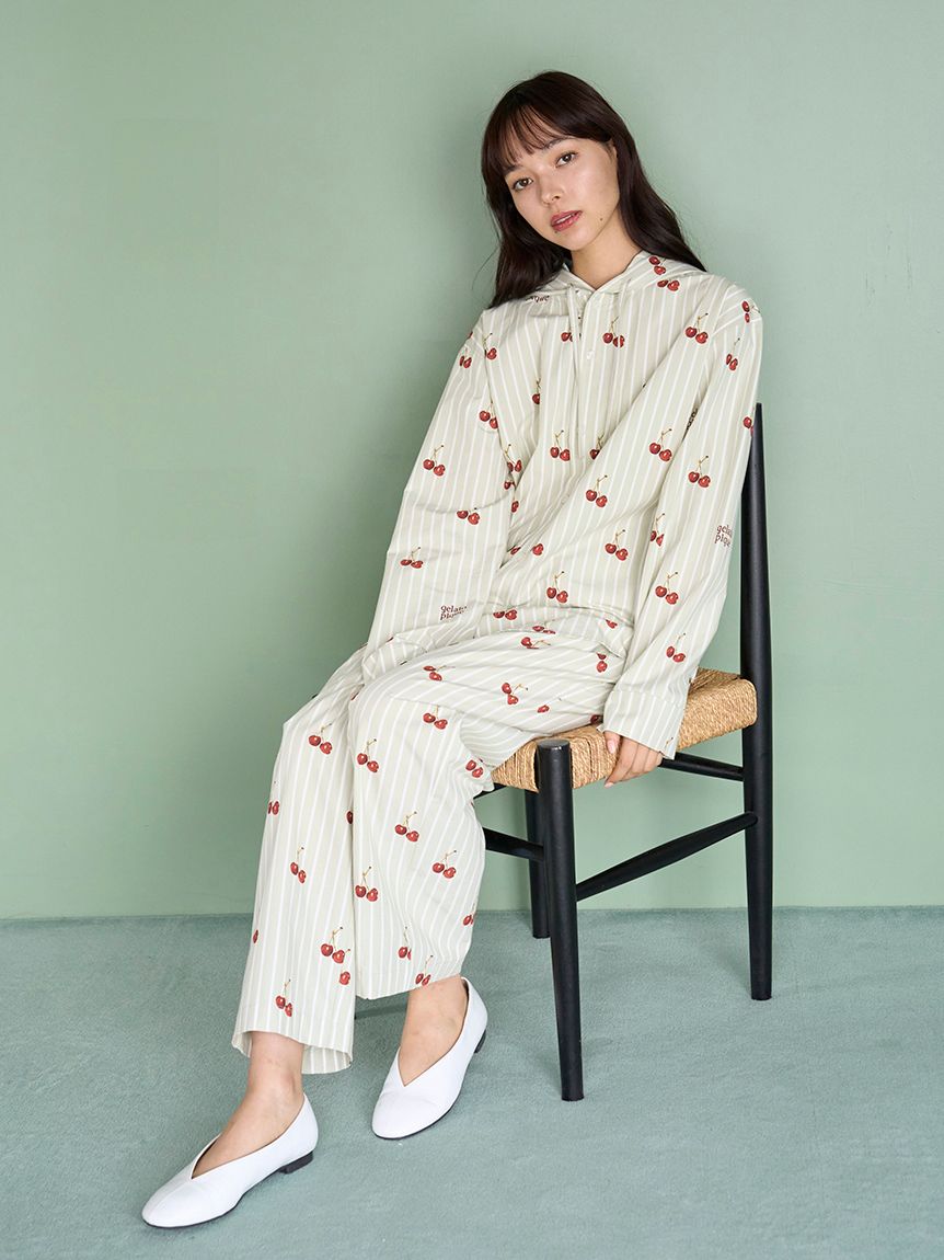 UNISEX】チェリー柄シャツパーカ(トップス)｜ルームウェア・パジャマ