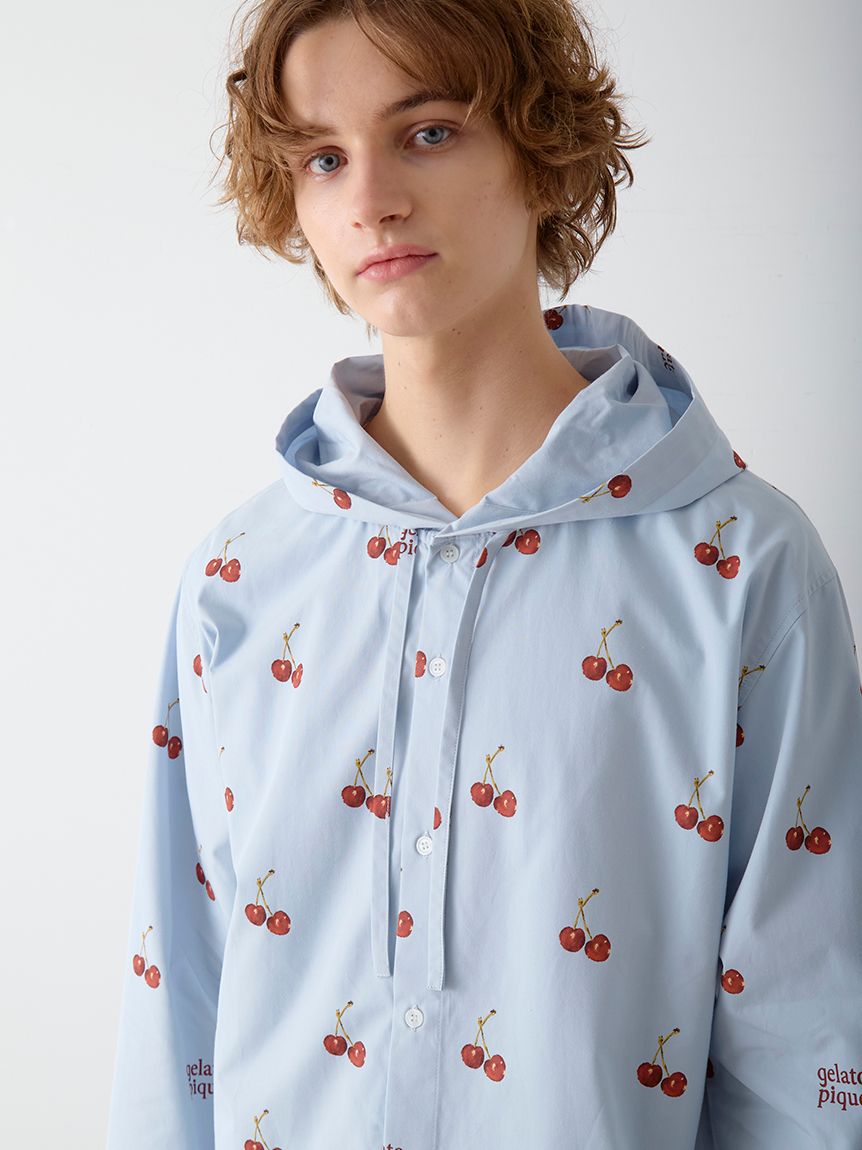 UNISEX】チェリー柄シャツパーカ(トップス)｜ルームウェア・パジャマ