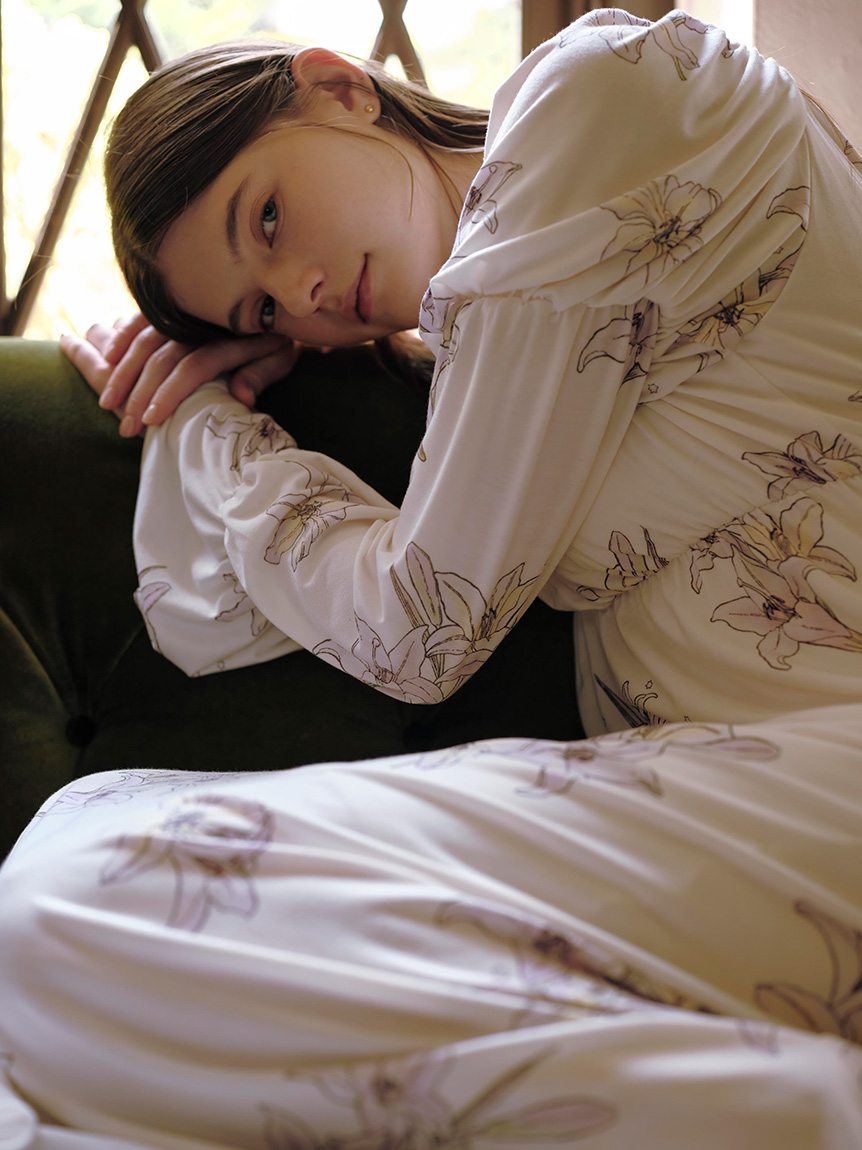 MUCHA】リリー柄カップインワンピース(ワンピース)｜ルームウェア