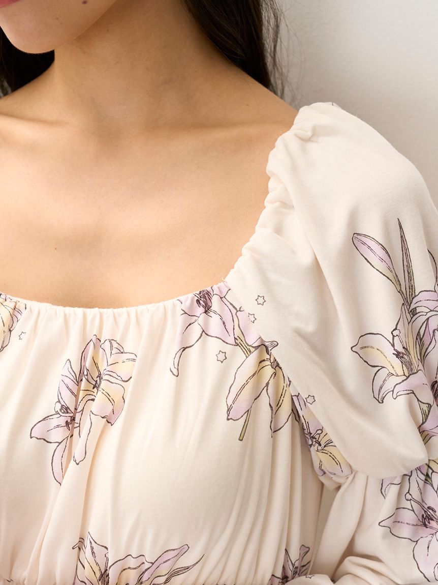 MUCHA】リリー柄カップインワンピース(ワンピース)｜ルームウェア