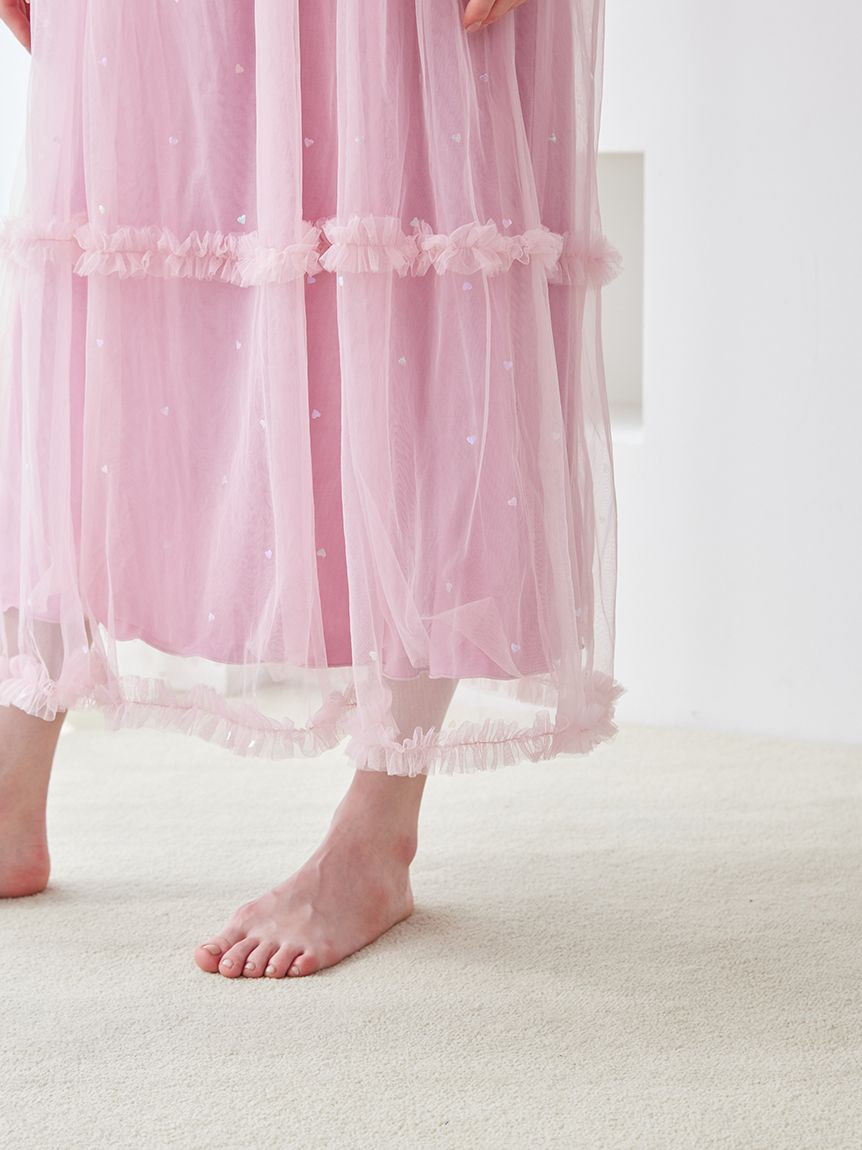 ピンクチュールハット チュールフリルウェディングドレスエレガント (ウェディングドレス