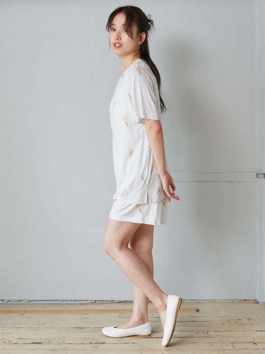 ジェラートピケ【接触冷感】プレイフルアイス柄Tシャツ ショートパンツセット 接触冷感】プレイフルアイス柄Tシャツ(カットソー・Tシャツ