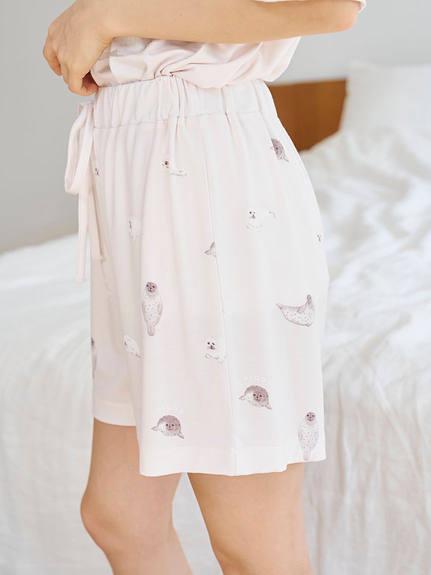 【新品】ジェラートピケ　接触冷感あざらし柄Tシャツショートパンツ上下セット 接触冷感】あざらし柄ショートパンツ(ショートパンツ)｜ルーム