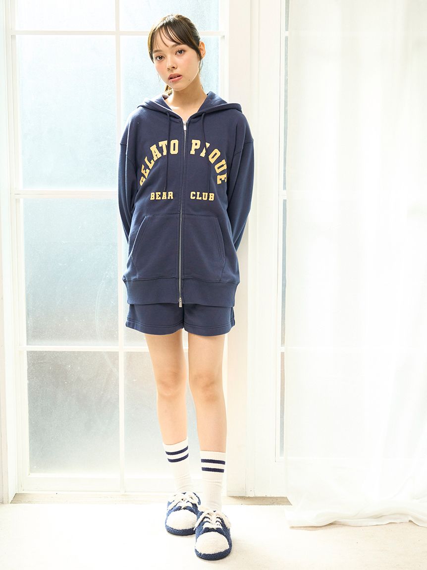 新品 ジェラートピケ ベア刺繍裏毛パーカー ショートパンツ ピンク スポーティーベア裏毛パーカ(パーカ)｜ルームウェア・パジャマ