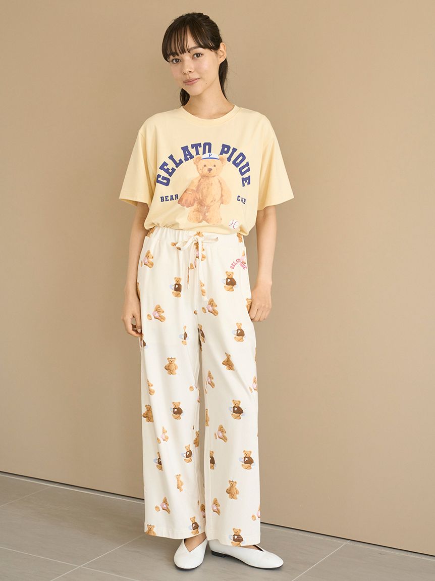 ジェラートピケ ベア柄キルトシャツ＆ロングパンツ セットアップ♡ ジェラートピケ ベア柄キルトシャツ＆ロングパンツ セットアップ♡