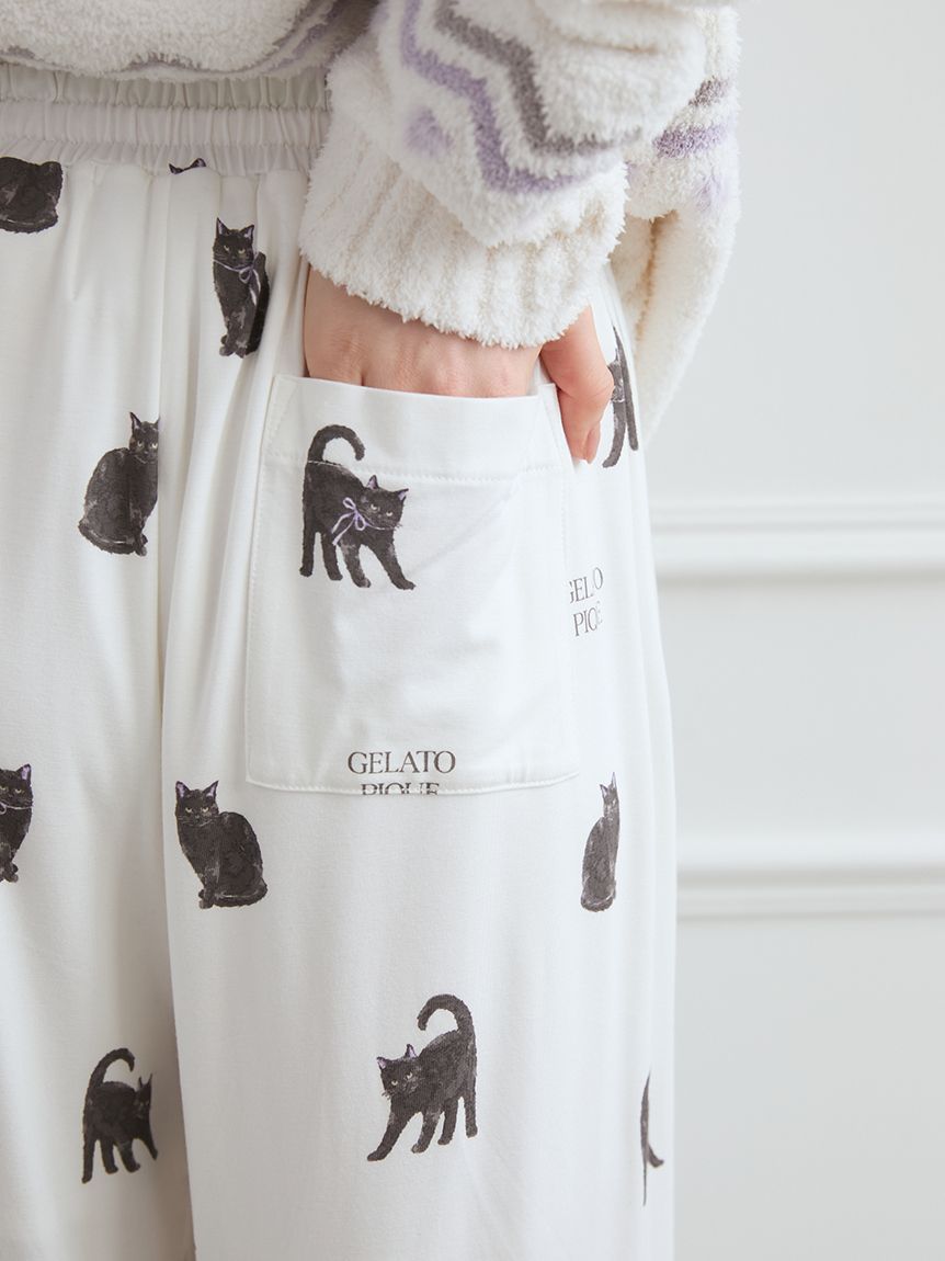 ジェラートピケ キャットTシャツ キャットロングパンツ セットアップ