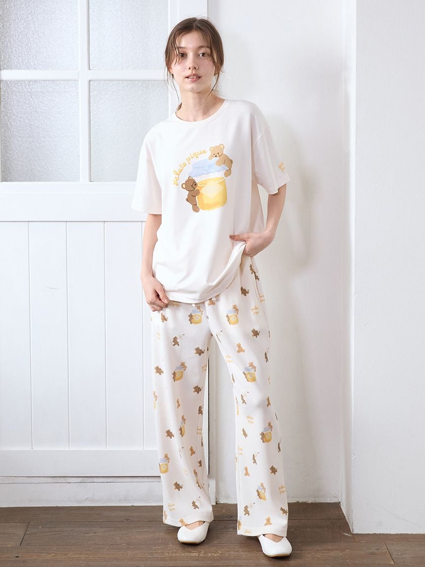【新品】ジェラートピケ　はちみつベア柄Tシャツ&ロングパンツセット 新品】ジェラートピケ はちみつベア柄Tシャツ&ロングパンツ