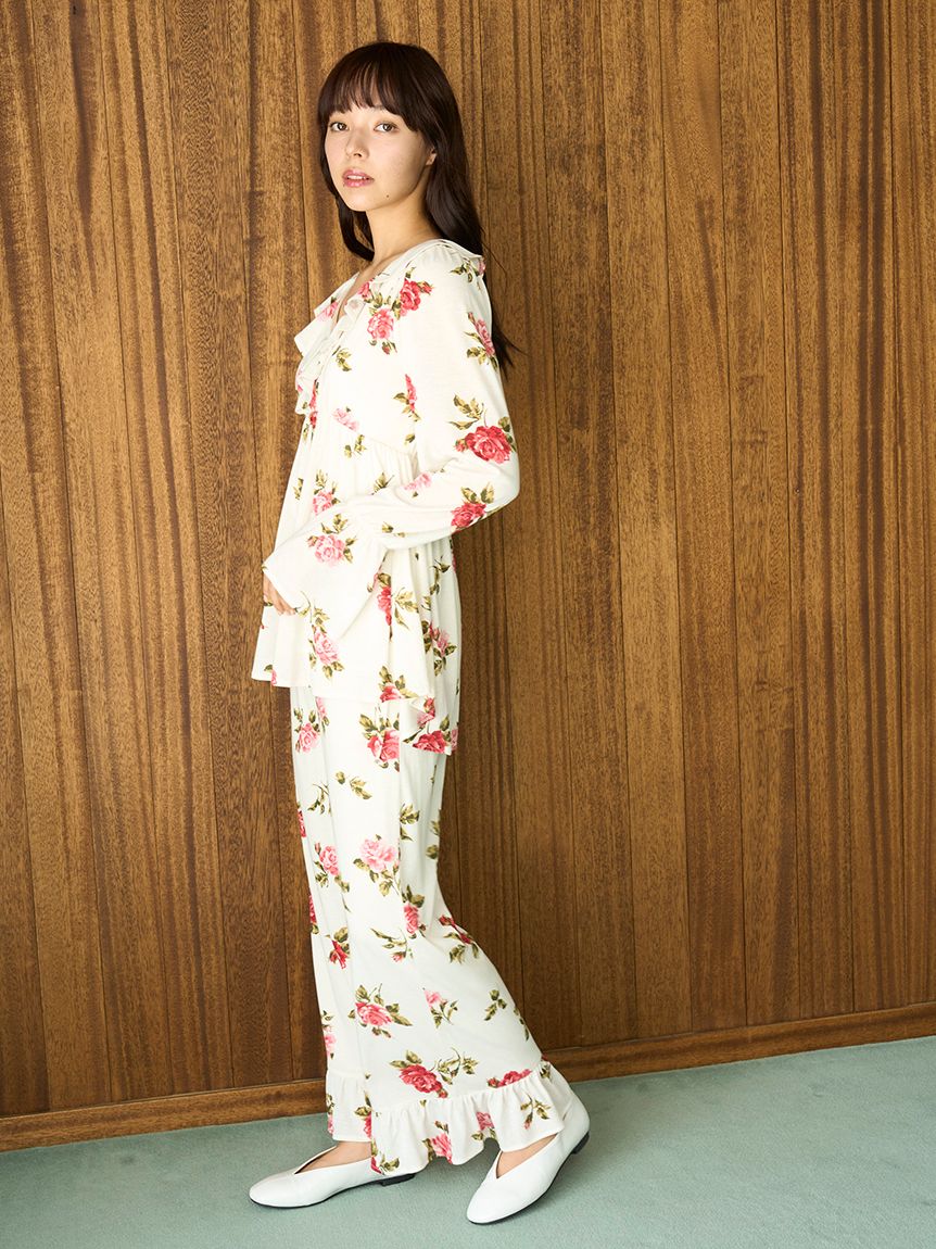 ヴィンテージローズ柄ロングパンツ(ロングパンツ)｜ルームウェア