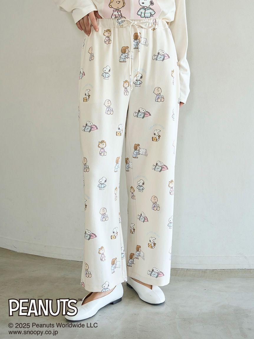 【新品・未開封】総柄ロングパンツ　ホワイト　ジェラートピケ×スヌーピー PEANUTS】オリジナルアート 総柄ロングパンツ(ロングパンツ