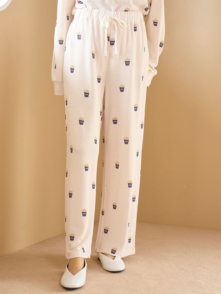 ビスケット柄ワッフルロングパンツ モチーフ3柄ワッフルロングパンツ(ロングパンツ)｜ルームウェア
