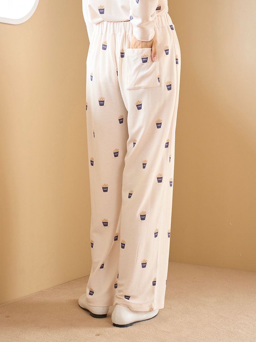 モチーフ3柄ワッフルロングパンツ(ロングパンツ)｜ルームウェア