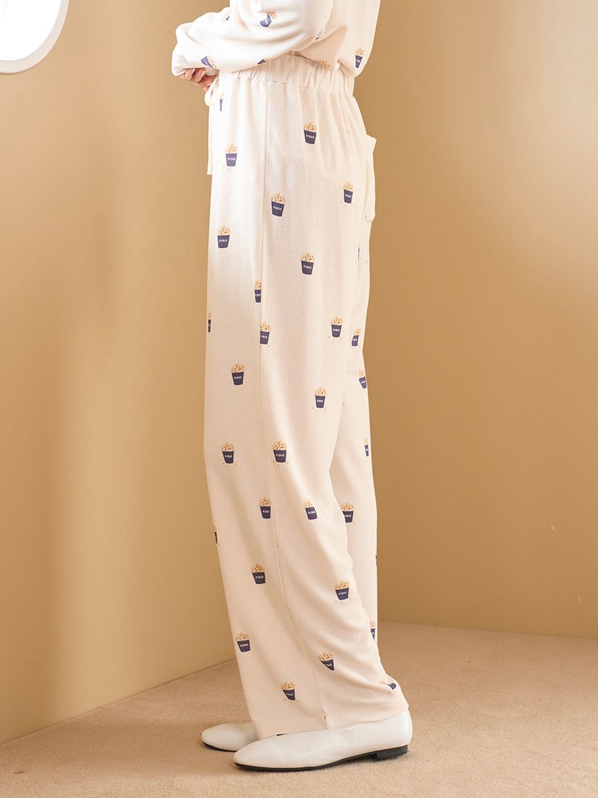 モチーフ3柄ワッフルロングパンツ(ロングパンツ)｜ルームウェア